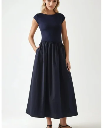 Rochie midi,  albastru, material usor, design elegant