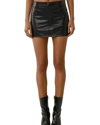 Fusta mini dama,  piele ecologica, talie joasa, negru