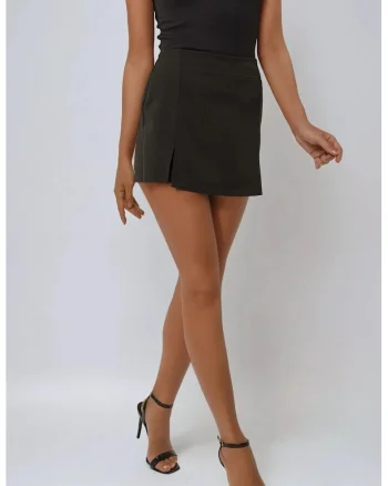 Fusta scurta dama  bumbac, talie inalta, negru