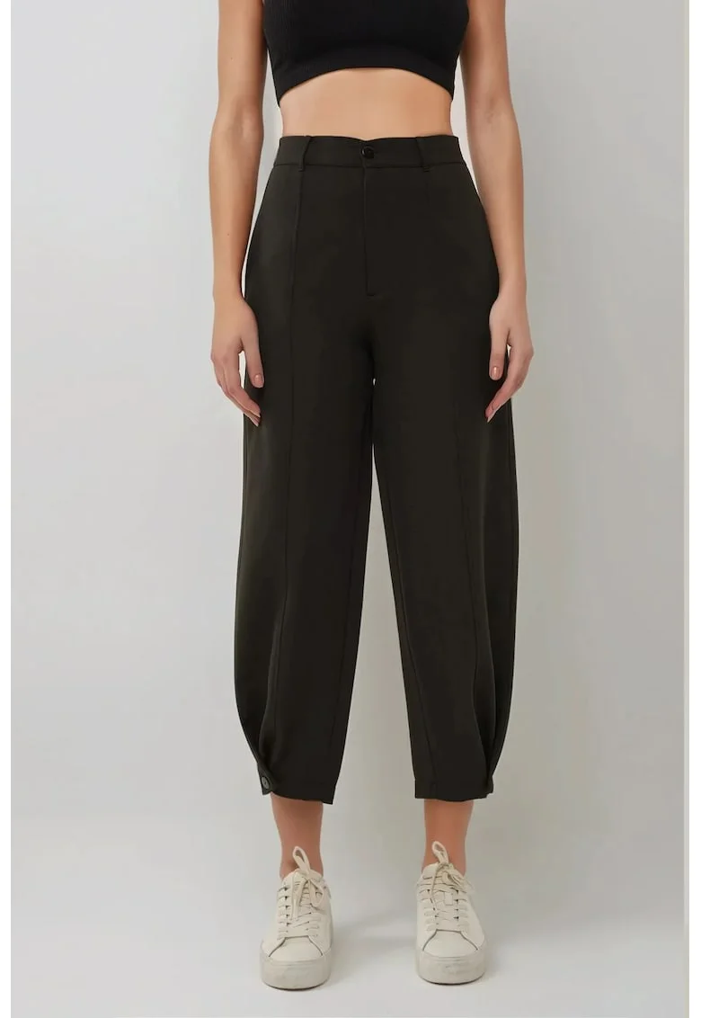Pantaloni dama,  conici, talie inalta, negru, poliester-elastan
