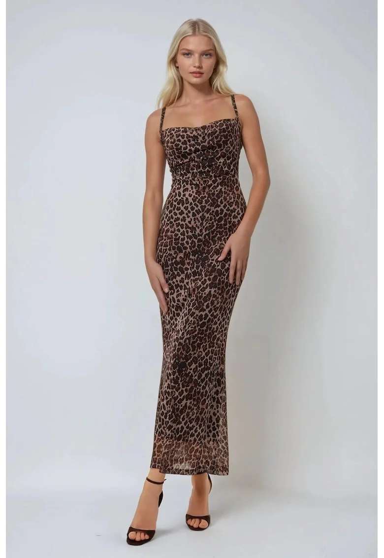 Rochie  imprimeu leopard, tul, maro