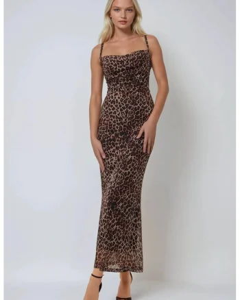 Rochie  imprimeu leopard, tul, maro
