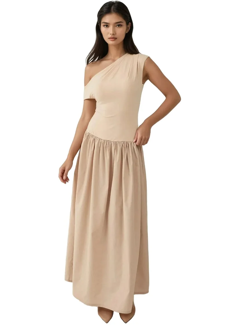 Rochie maxi,  Bej, Textil