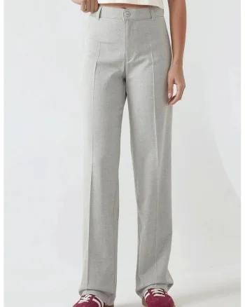 Pantaloni eleganti pentru dama,  drepti, talie inalta, poliester/viscoza/elastan, gri