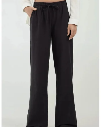Pantaloni dama,  cu talie elastica, croiala larga, negru, textil