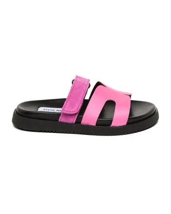 Pantofi de piele intoarsa si piele ecologica cu bareta velcro, Fucsia