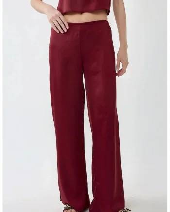 Pantaloni pentru dama,  largi, satin, rosu