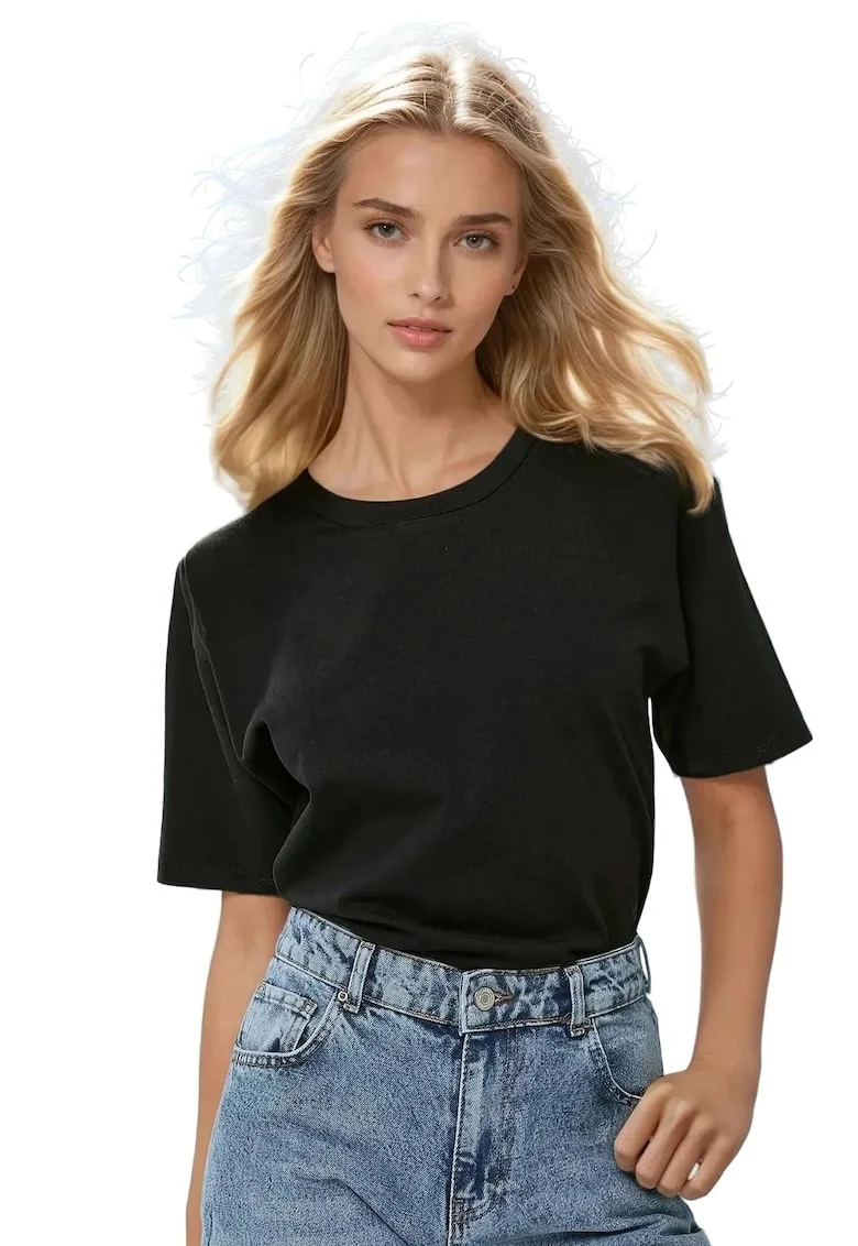Tricou dama,  decolteu rotund, bumbac, negru