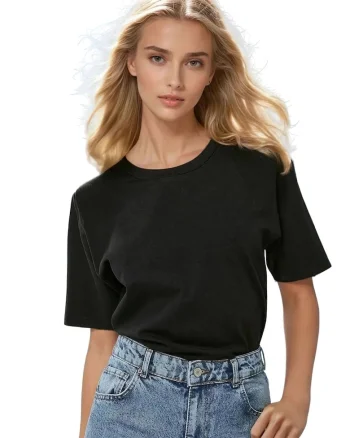 Tricou dama,  decolteu rotund, bumbac, negru