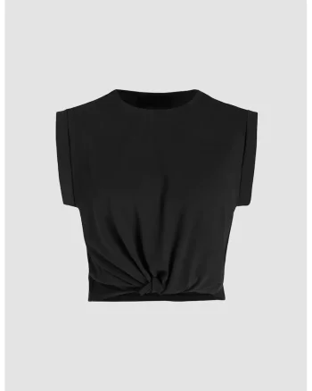 Tricou dama  decolteu rotund, bumbac, negru
