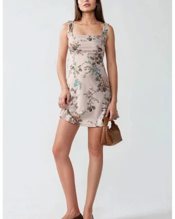 Rochie  cu imprimeu, decolteu patrat, roz, jerseu