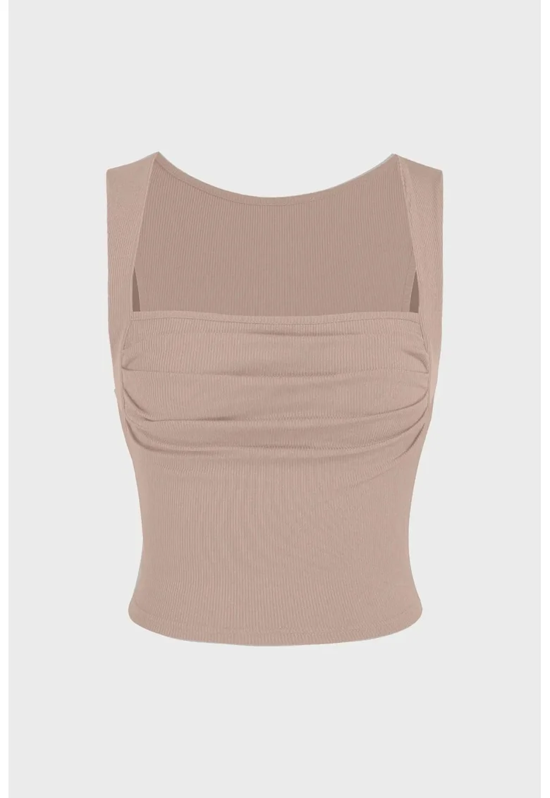 Bluza dama,  decolteu patrat, pliuri, Maro