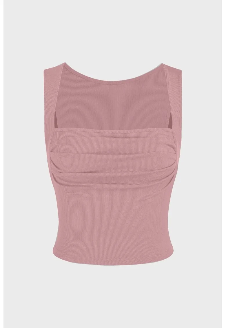 Bluza dama,  decolteu patrat, pliuri, Roz