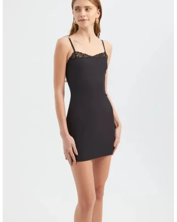 Rochie  decolteu inima, bretele spaghete, neagra, textil