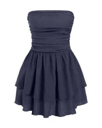 Rochie mini,  texturata, cu volane, albastra, jerseu, Albastru mdwqfarin