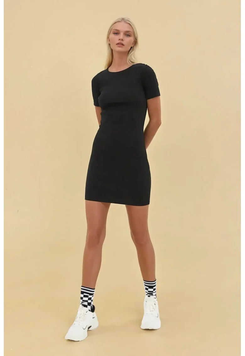 Rochie mini,  mulata, maneca scurta, negru, jerseu