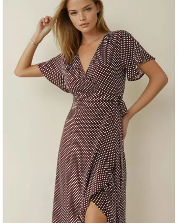 Rochie maxi,  decolteu in V, maro, jerseu