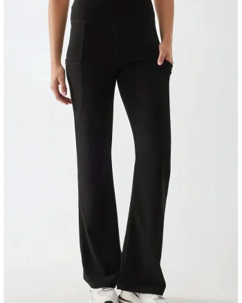 Pantaloni dama,  textil, talie inalta, croiala larga, negru