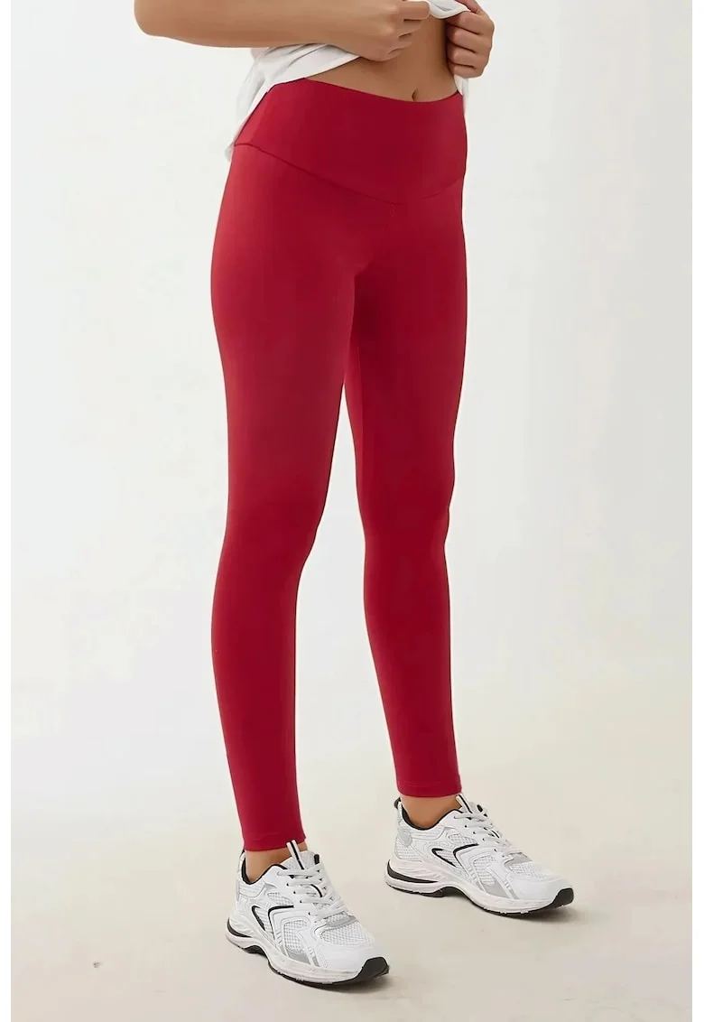 Colanti,  elastici cu talie inalta, rosii, textil