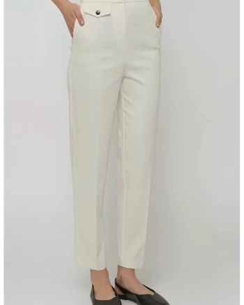 Pantaloni dama,  drepti premium, talie inalta, alb, bumbac-elastan