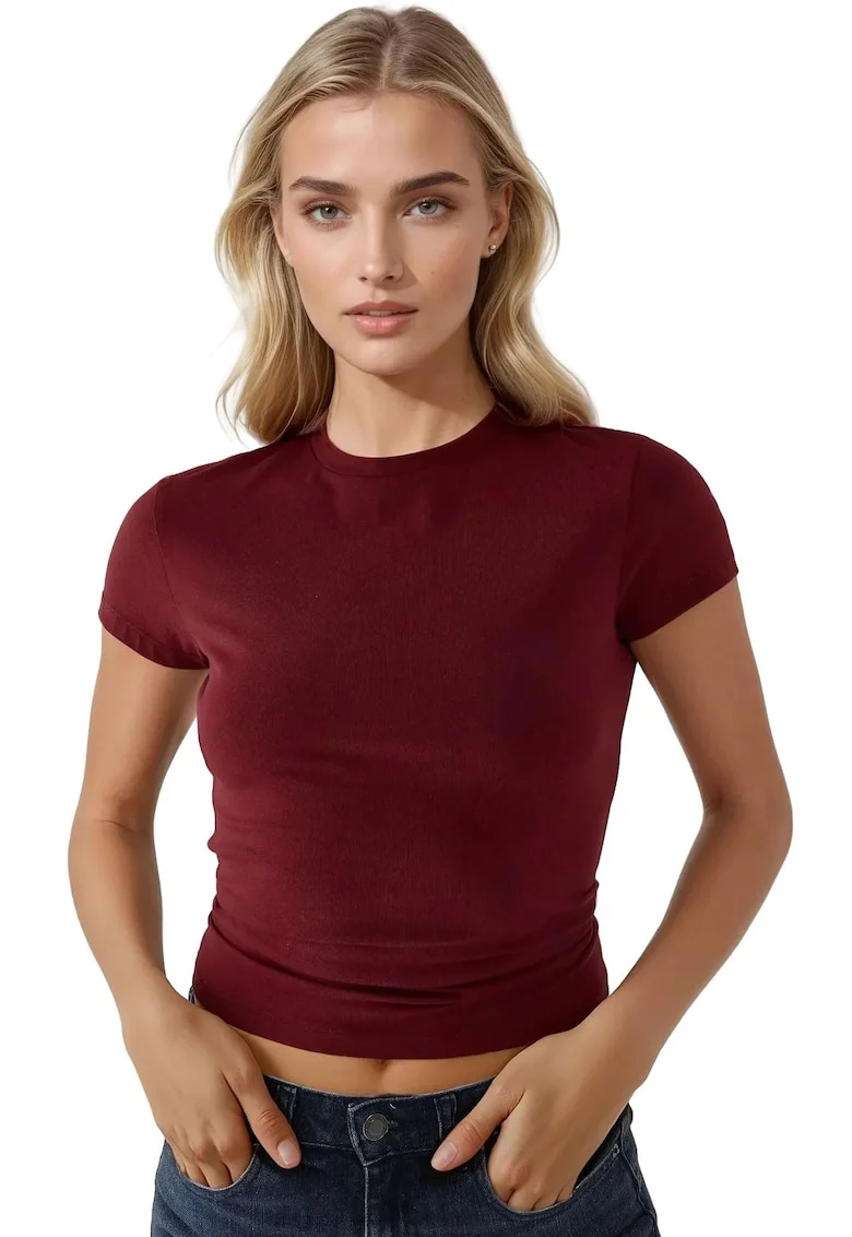 Tricou dama,  slim fit, jerseu, rosu