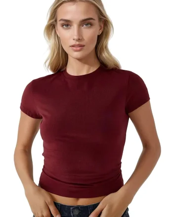 Tricou dama,  slim fit, jerseu, rosu