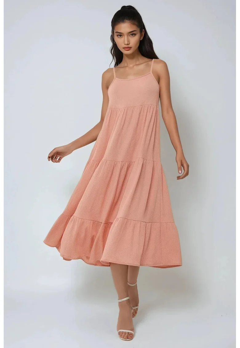 Rochie midi,  texturata, roz, jerseu