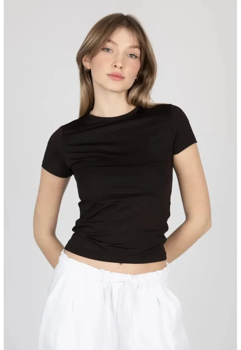 Tricou dama,  jerseu, decolteu rotund, negru