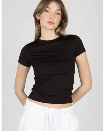 Tricou dama,  jerseu, decolteu rotund, negru