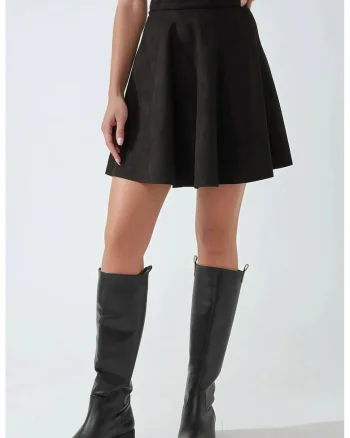 Fusta mini dama,  eleganta, piele intoarsa, negru