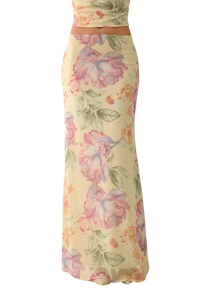 Fusta,  Textil, Galben, Floral