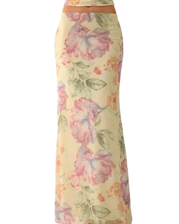 Fusta,  Textil, Galben, Floral