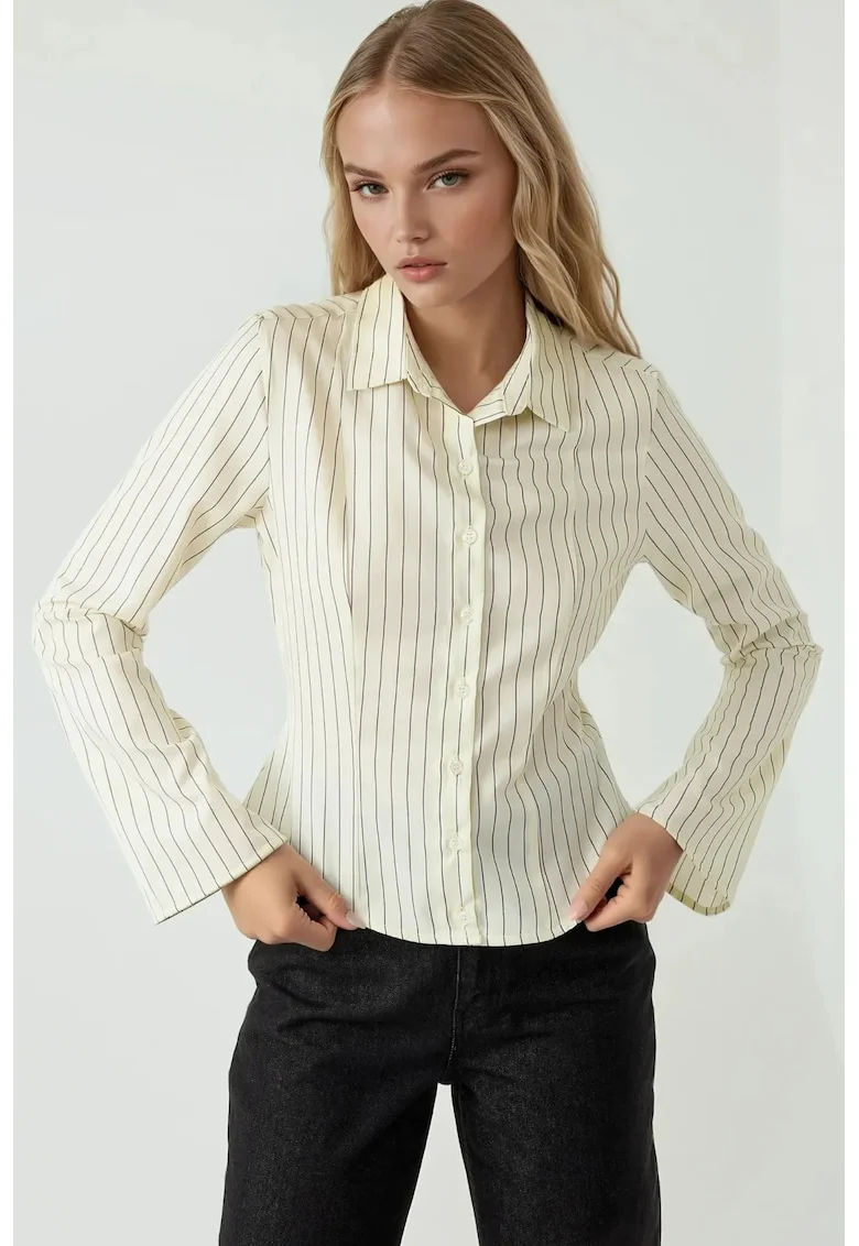 Camasa dama,  camasa cu dungi slim fit, galben, material de inalta calitate