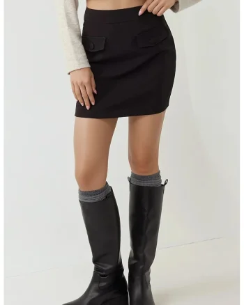 Fusta mini,  colectia Pika, buzunare false, negru, textil