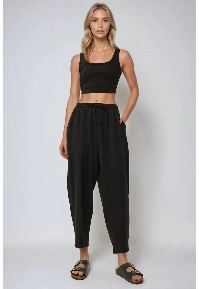 Pantaloni dama,  Comfort Fit, talie elastica, poliester, Negru