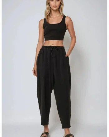 Pantaloni dama,  Comfort Fit, talie elastica, poliester, Negru