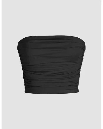 Top scurt  poliester, Negru