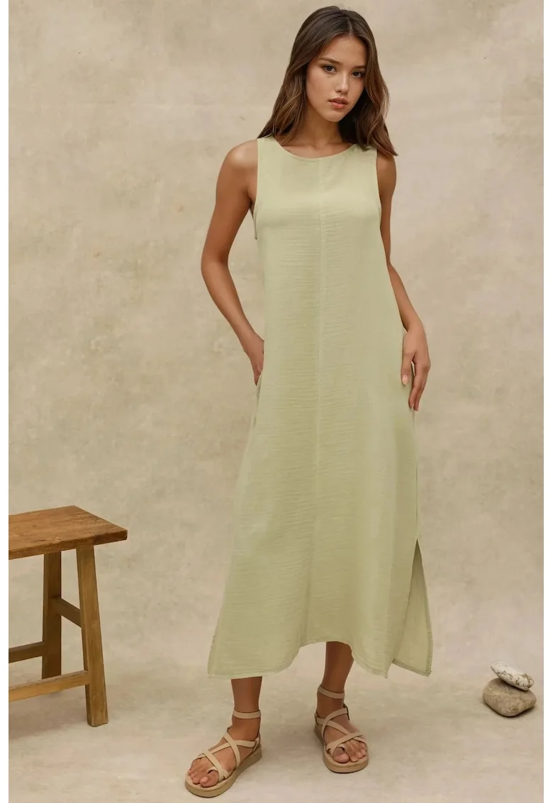 Rochie midi,  bumbac texturat, verde
