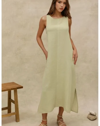 Rochie midi,  bumbac texturat, verde