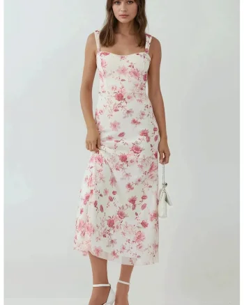 Rochie maxi,  imprimeu, guler cu inima, multicolor, tul