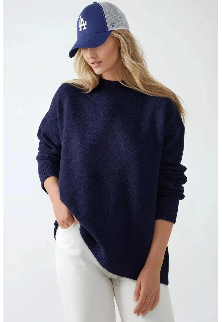 Pulover dama,  pulover tricotat, guler rotund, tricot, Albastru marin,