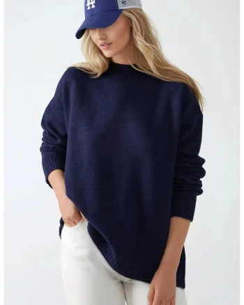 Pulover dama,  pulover tricotat, guler rotund, tricot, Albastru marin,