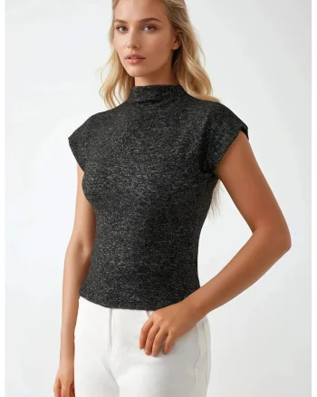 Bluza dama,  texturata, fara maneci, gri, jerseu