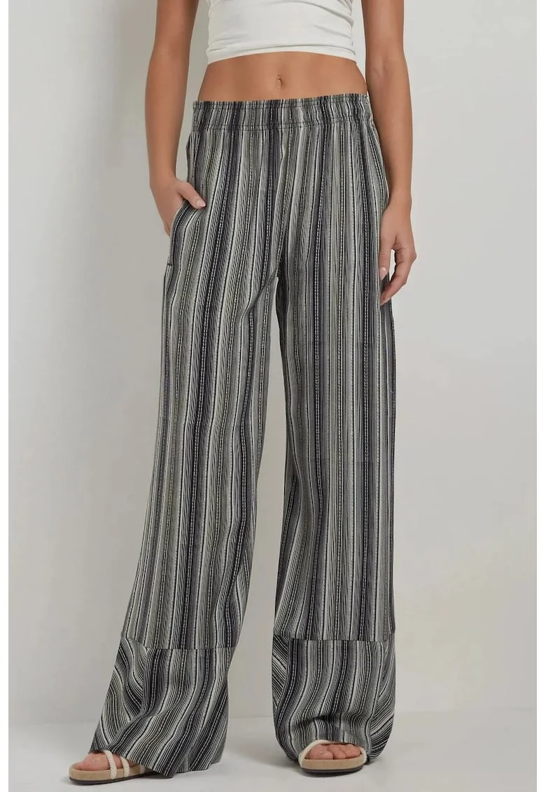 Pantaloni pentru dama  largi, cu imprimeu, textil, negru/gri
