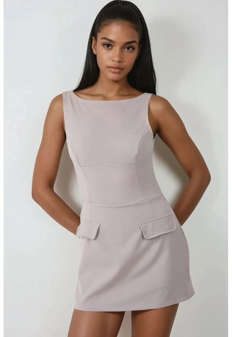 Rochie mini mulata cu pantaloni scurti,  gri, material textil