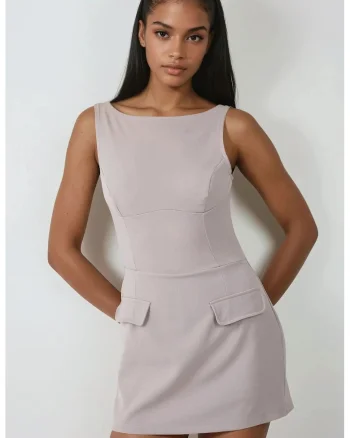 Rochie mini mulata cu pantaloni scurti,  gri, material textil