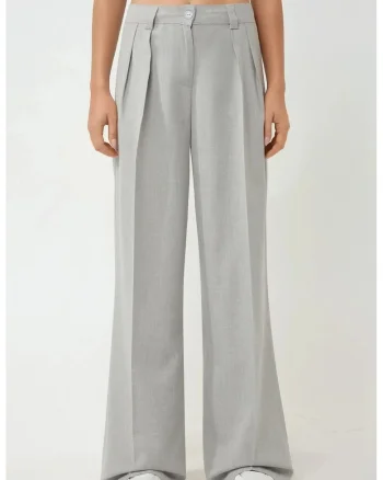 Pantaloni pentru dama,  Palazzo, cu talie inalta, textil, gri