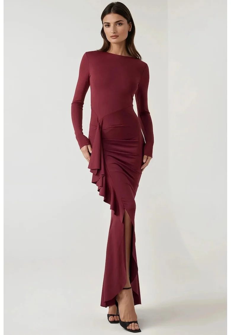 Rochie maxi,  rosu, jerseu