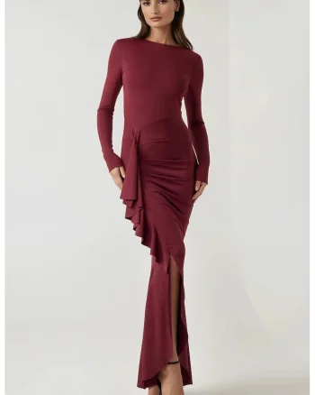Rochie maxi,  rosu, jerseu