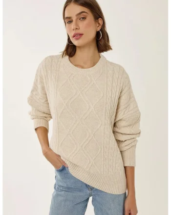 Pulover dama,  supradimensionat, natur, tricot